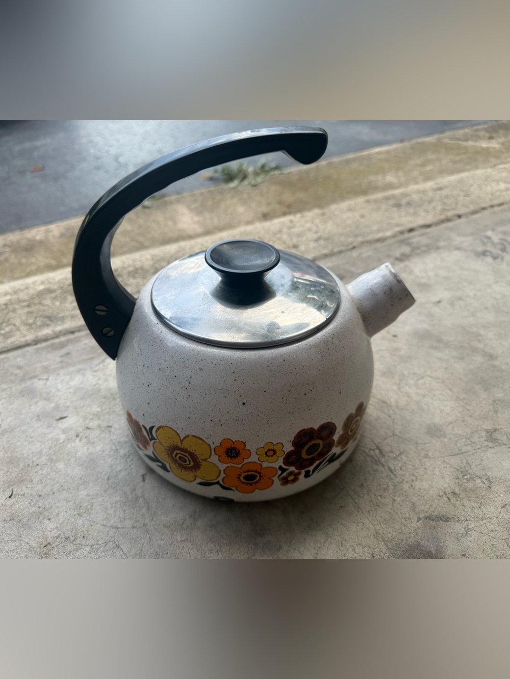 Vintage Floral Teapot in White with Yellow & Orange Flowers